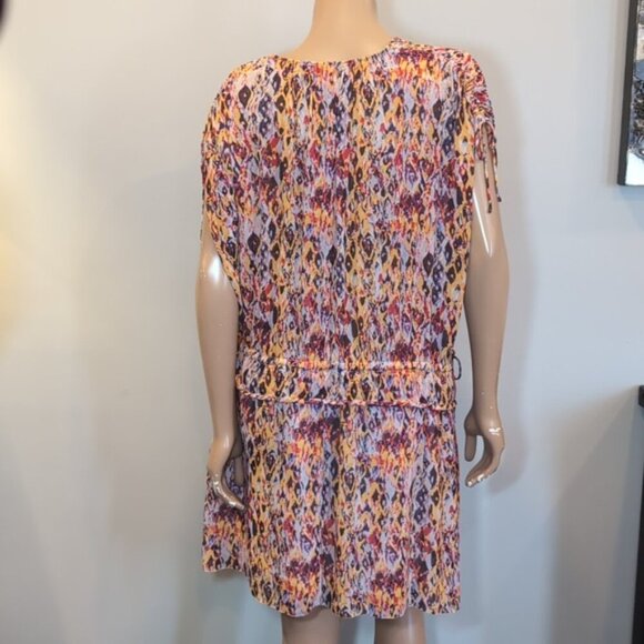 Iro Plum Sleeveless Mini Dress Watercolor Flowy Drawstring Vneck US Size 10 - Picture 10 of 16